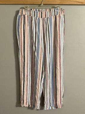 Christopher & Banks Patriotic Striped Elastic-Waist Cropped Pants Large